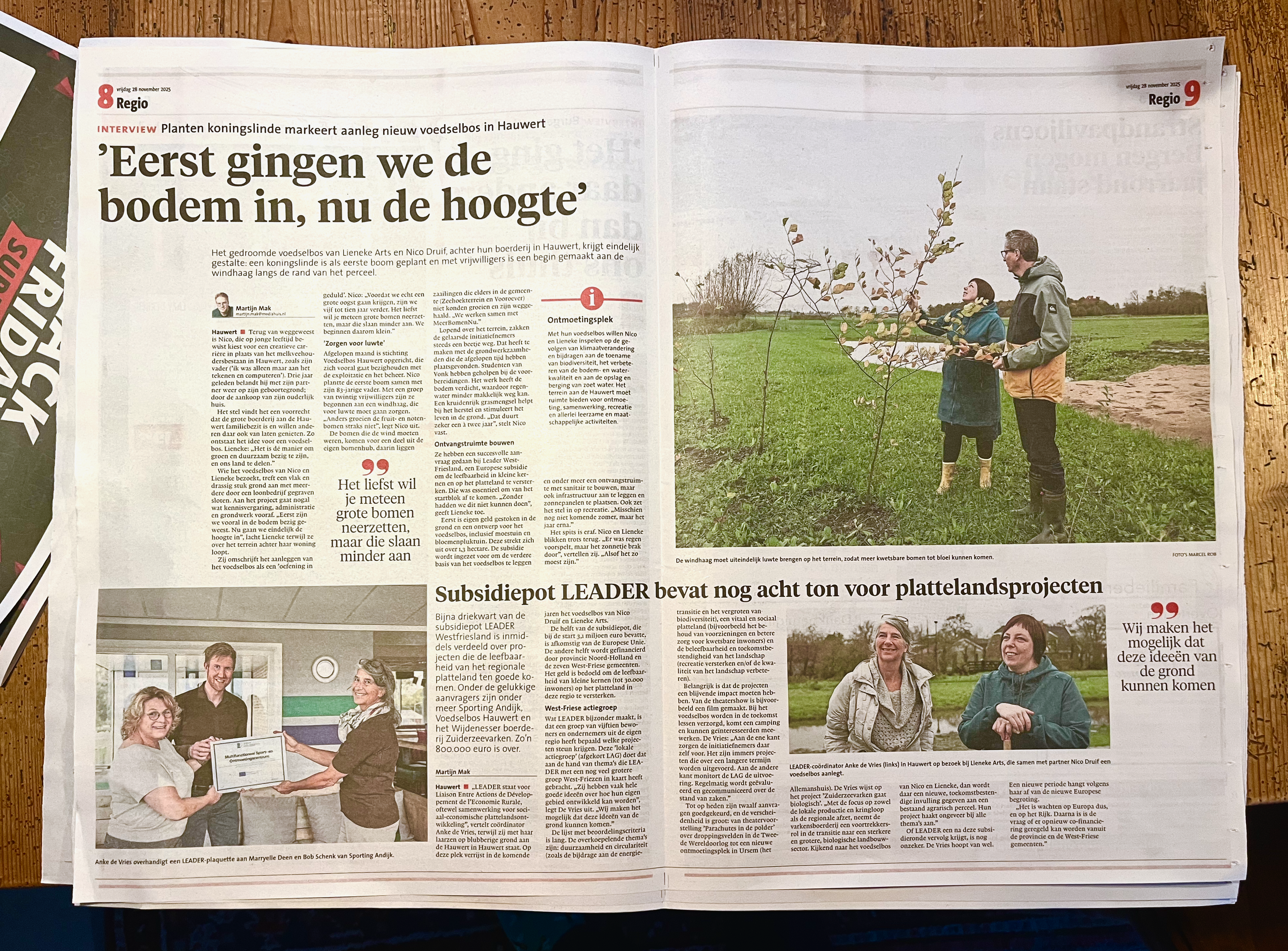 Artikel over voedselbos Hauwert in het Noordhollands Dagblad